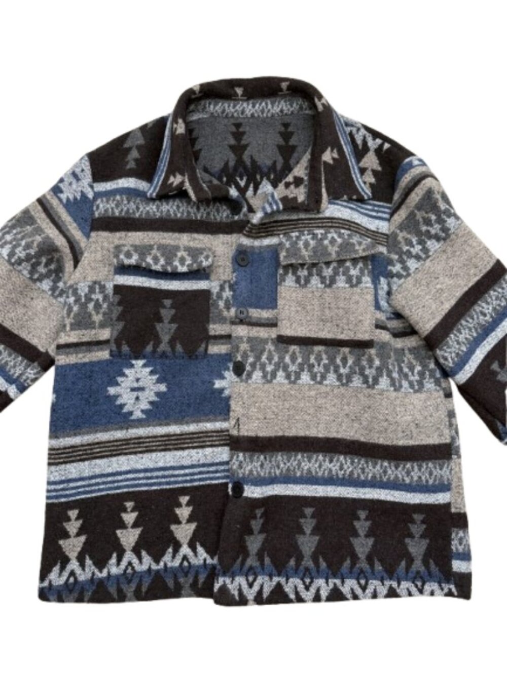 SHEIN Manfinity Southwestern Aztec Geometric Print Overcoat Shacket Shirt Coat